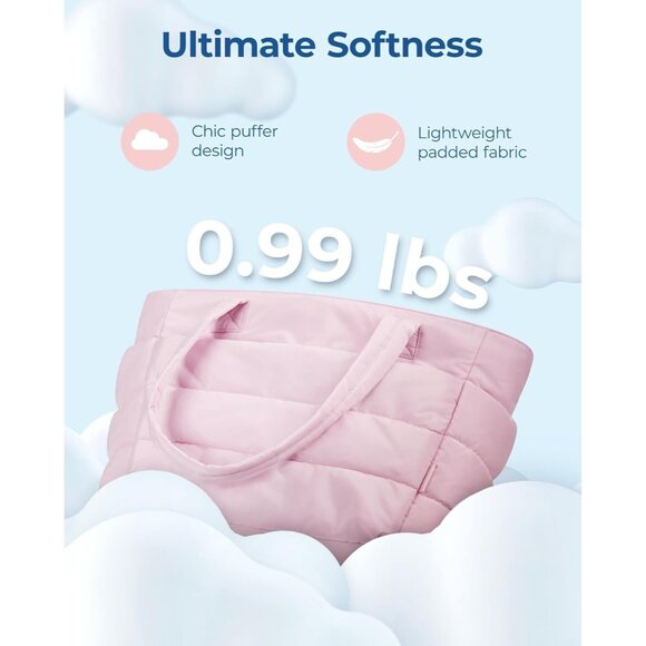 Women Pink Lightweight Puffy Tote Bag for Travel Beach Gym With Multi-pocket - Picture 2 of 7